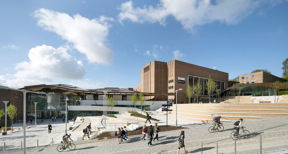 Students on the Forum Piazza on Streatham Campus
