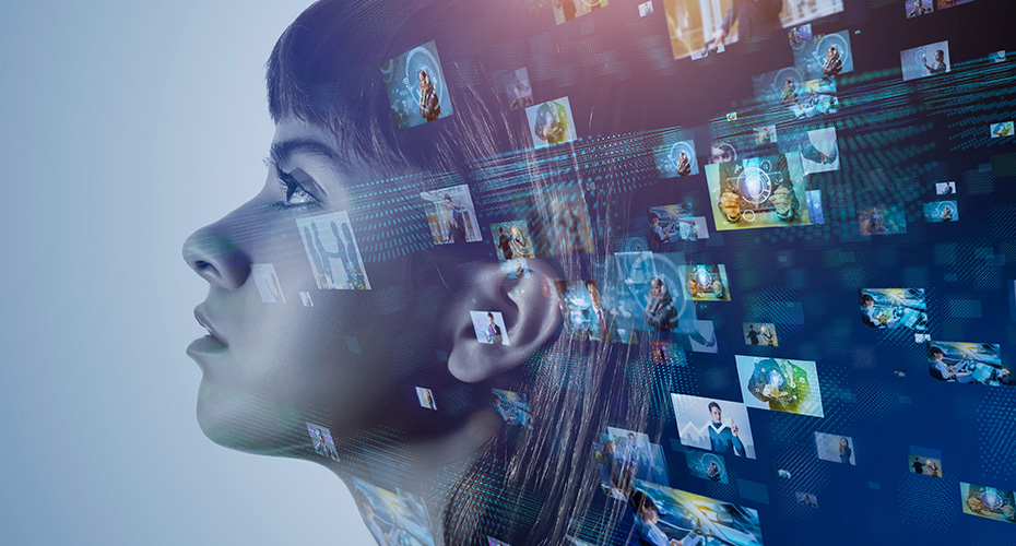 Graphic of head with screens