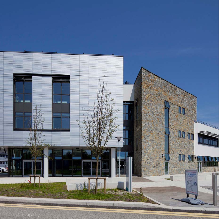 Modern building with blue sky behind