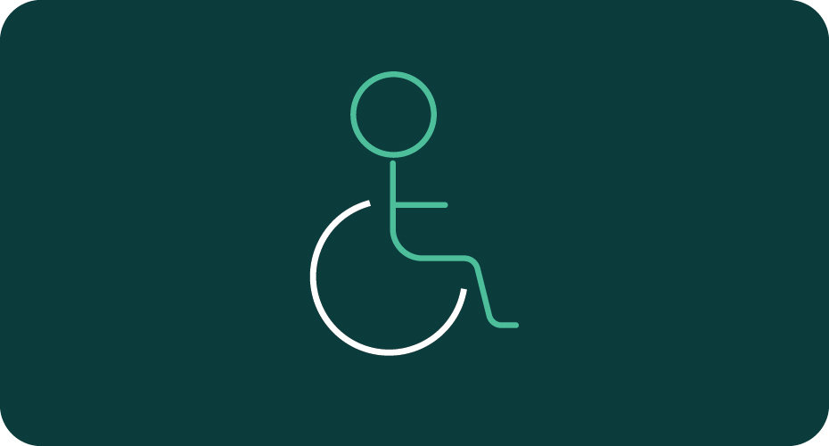 Graphic of a wheelchair user on green background