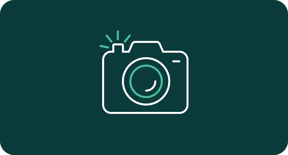 Graphic of a camera flashing against a green background