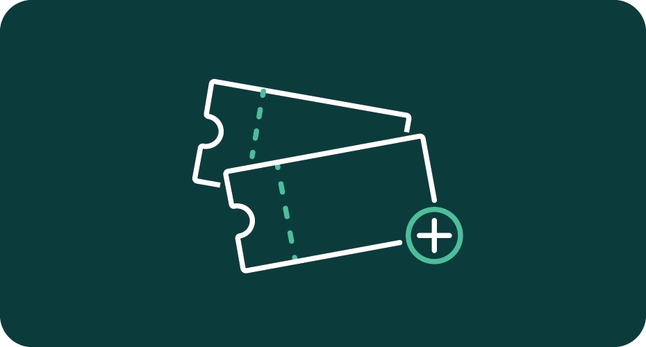Graphic of 2 tickets against a green background