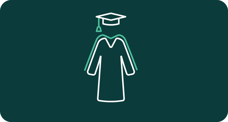 Graphic of graduation robes against a green background