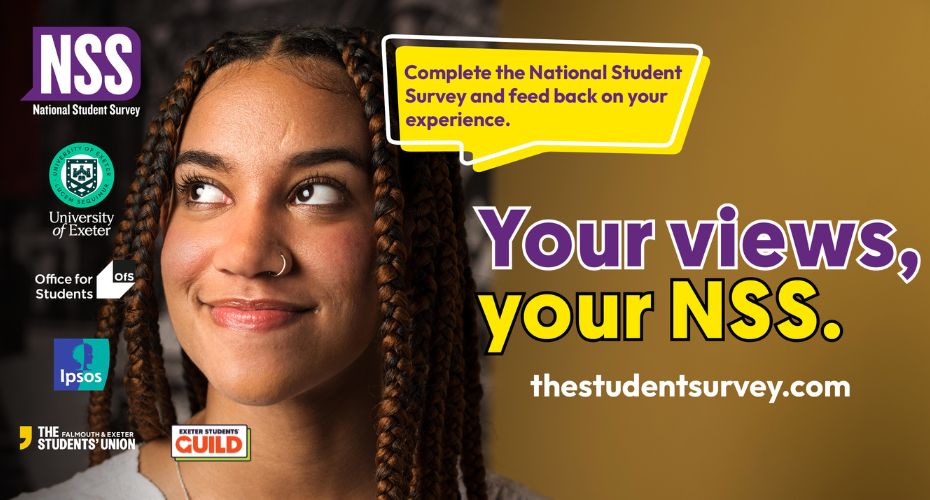 A student looking upwards, 'Your views, your NSS'