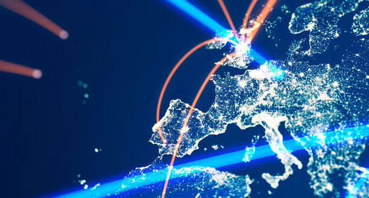 A graphic of europe at night