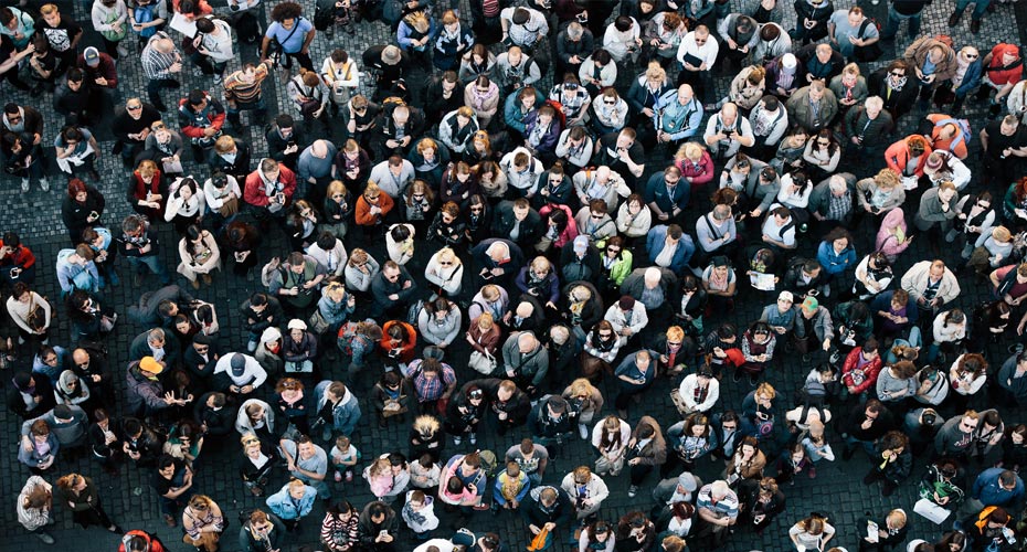aerial shot above a crowd of people.