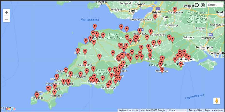 Map showing locations of secondary placements