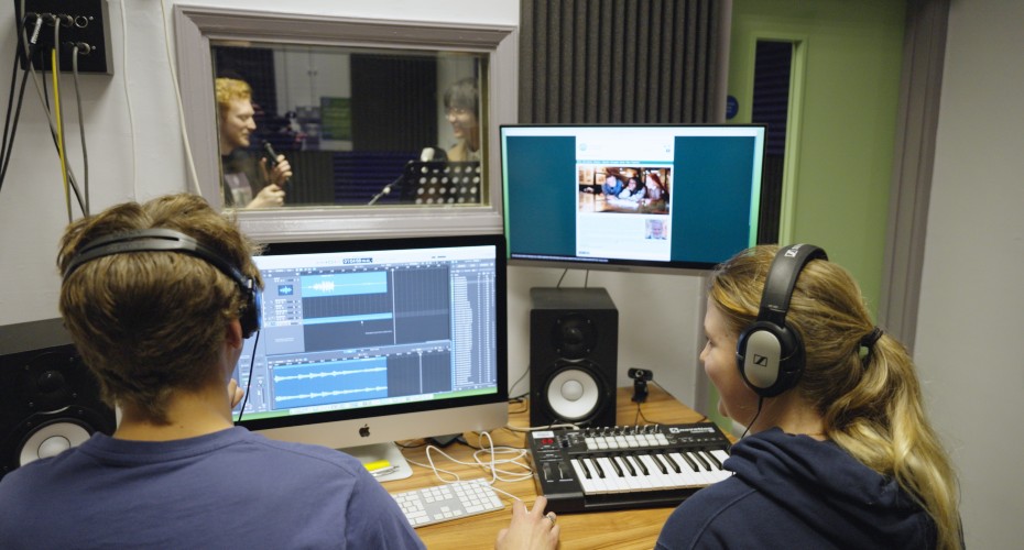 Students using state-of-the-art sound and video equipment in Communications