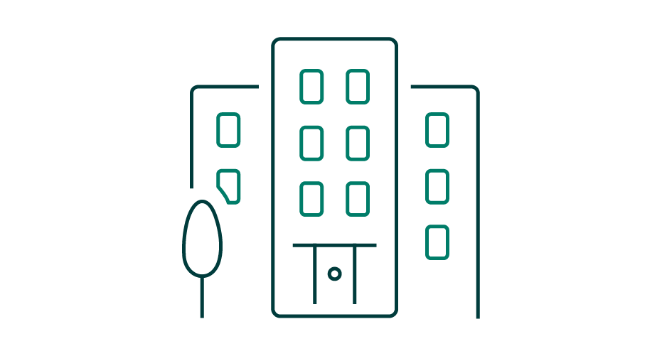 Tree and tall building icon