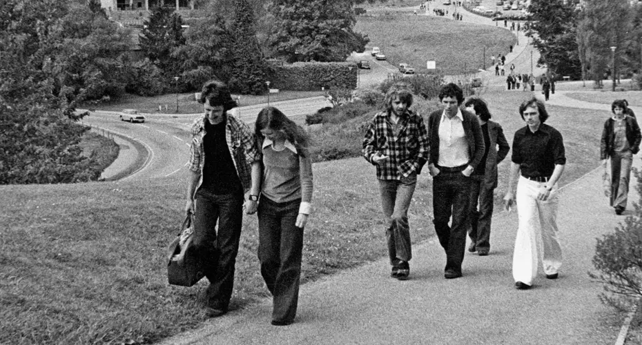Students on campus in 1970s