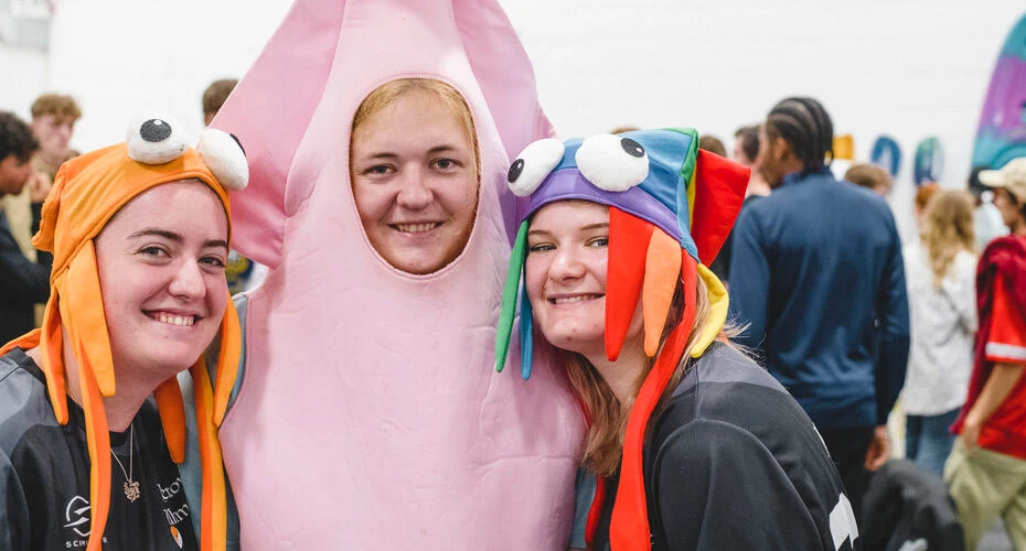 Students in fancy dress at the Welcome Fayre on Penryn Campus