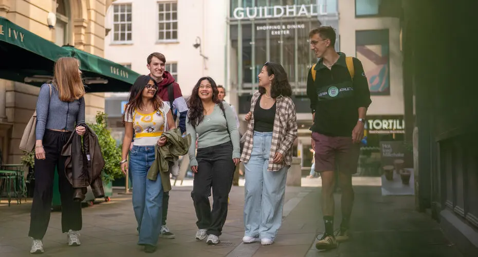Students walking in Exeter City Centre