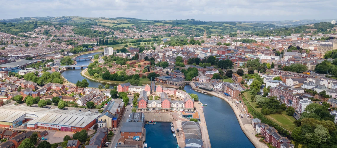 An aerial photograph of Exeter and the river Exe