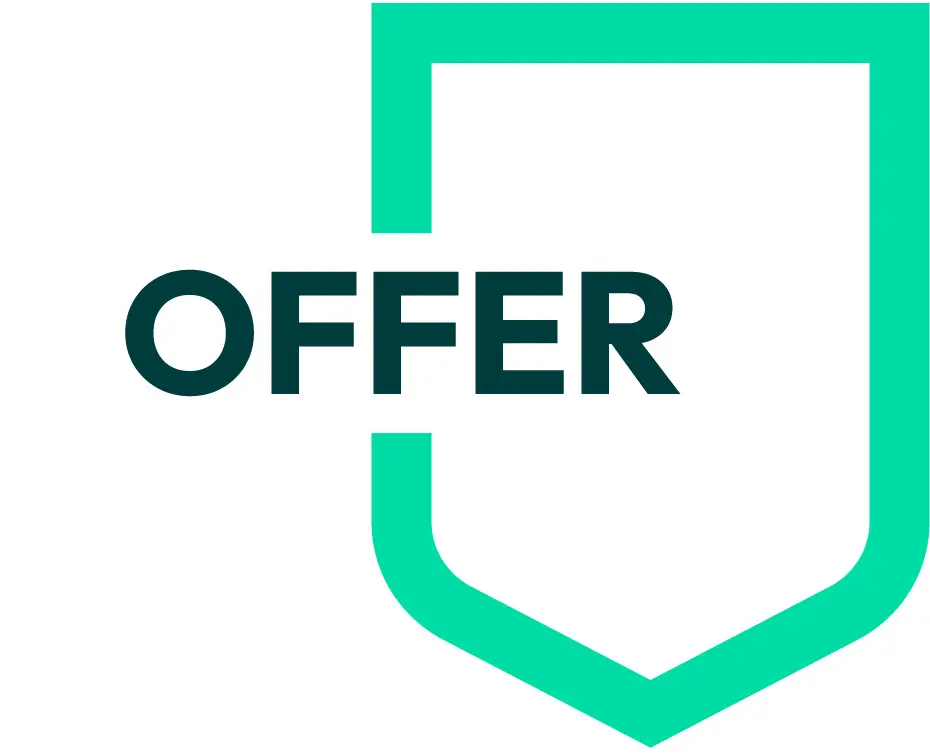 Green shield outline with 'Offer' wiritten in it.