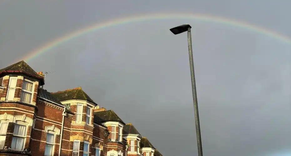 Rainbow over Exeter houses