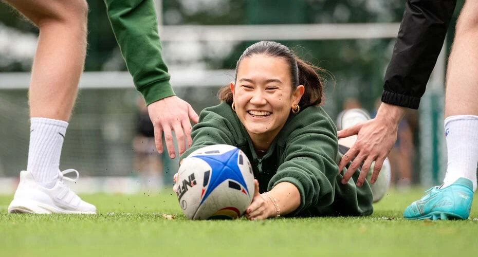Student playing rugby during welcome week